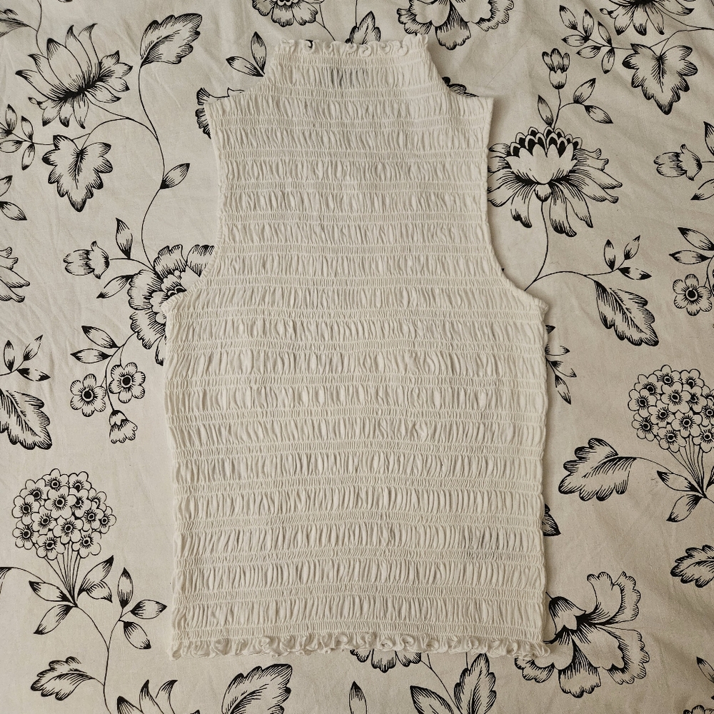 Gap white smocking mock neck top